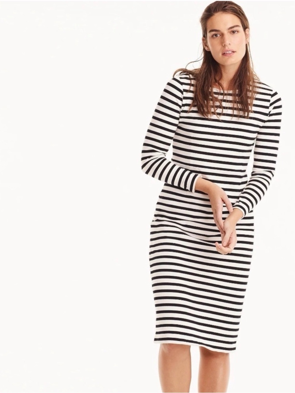 NWT J. Crew Classic Black Long Sleeve Striped Dress 100% Cotton